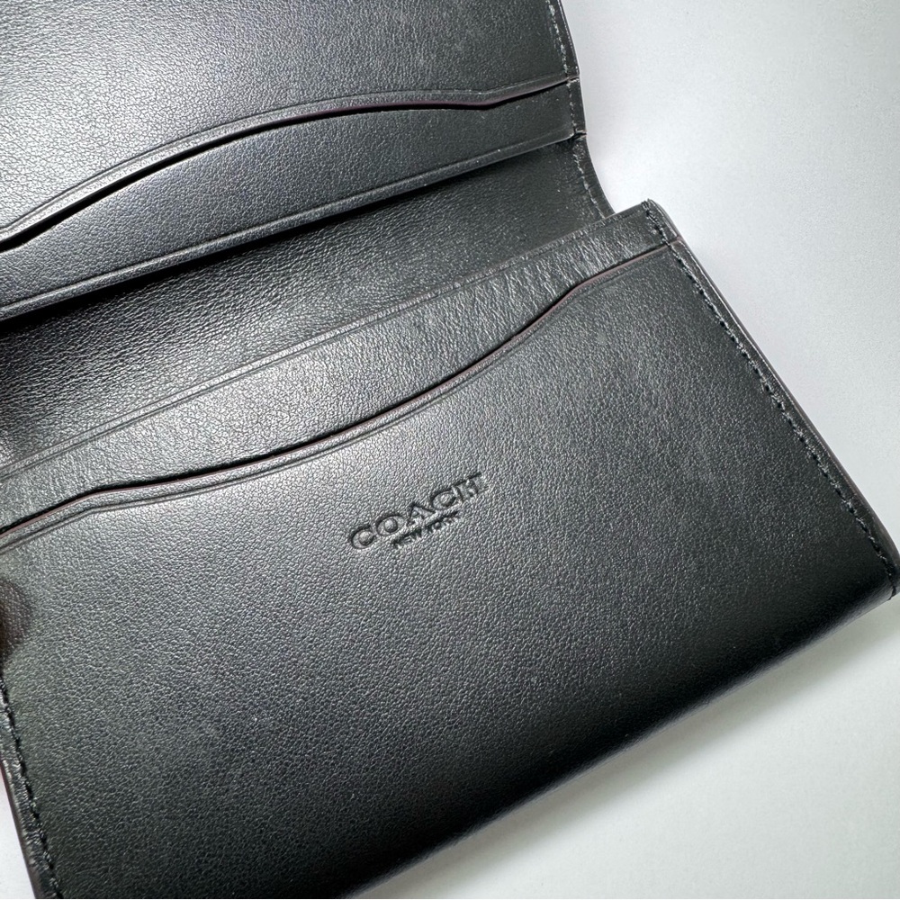 COACH Card Case Wallet #C2122-91663 Black Coated Canvas Signature C Logo Leather - Picture 3 of 10